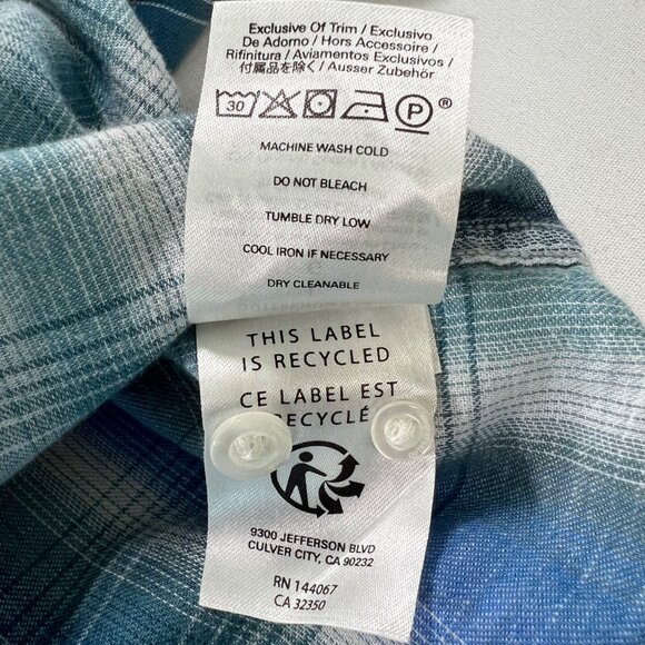 Outerknown Highline Shirt Cotton & Linen Blend Blue Plaid Size Large - Picture 6 of 10